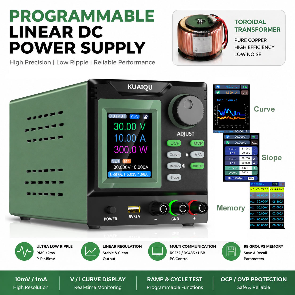 Programmable Linear Dc Power Supply 30V 10A - Alimentatore lineare CC a bassa rumorosità