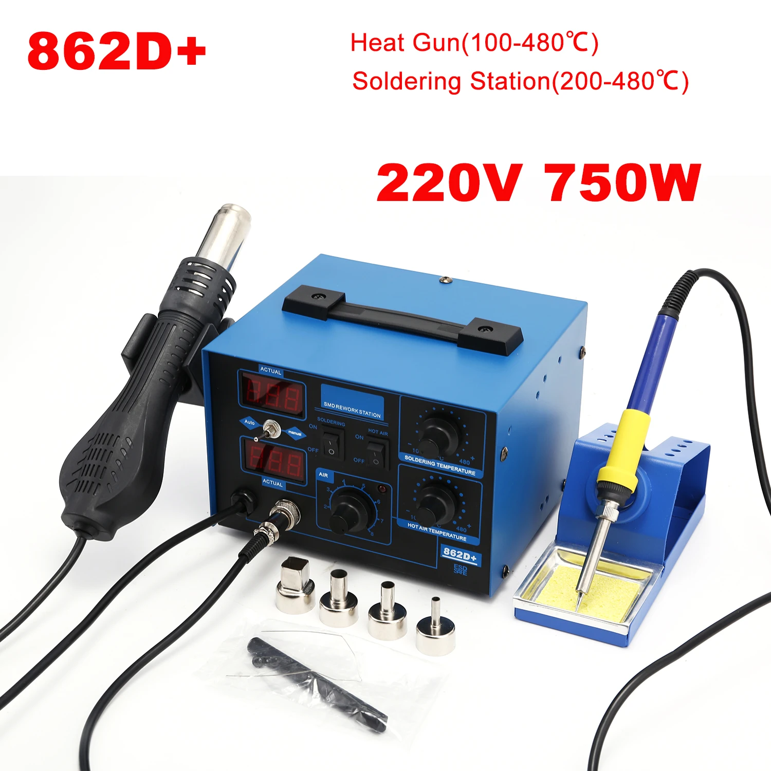 Stazione di saldatura 862D+ 2  - Smd Rework Station Hot Air Soldering 2 In 1 recensione e prezzo